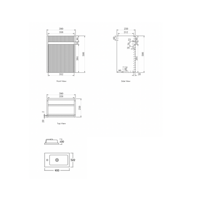 Otti Compact Fluted  Wall Hung  Ensuite Vanity 400mm