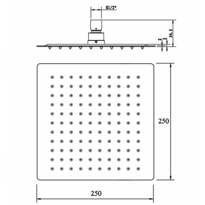Taran Brushed  Square   Steel  Shower Head 250mm