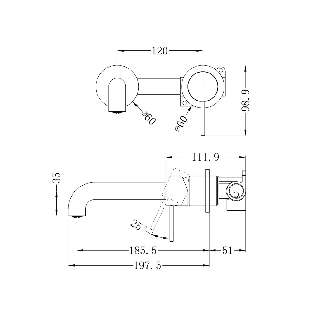 Nero Mecca Wall Basin/Bath Mixer Set Brushed