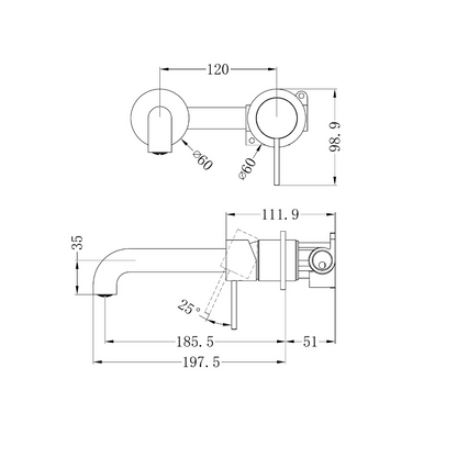 Nero Mecca Wall Basin/Bath Mixer Set Brushed