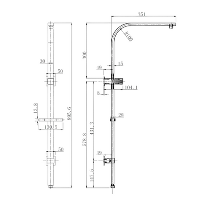 Inspire Taran Square Twin Shower On Rail