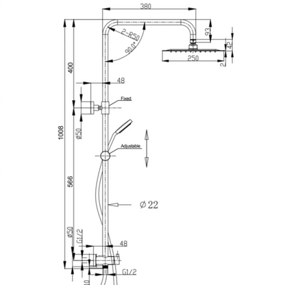 Inspire Pavia Round Twin Shower Dual Hose Bottom Inlet