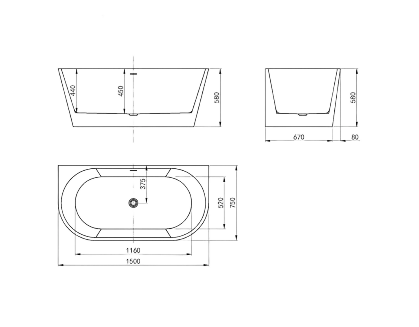 Inspire 1500mm Back To Wall Bath