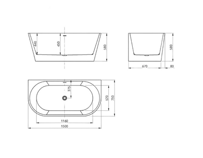 Inspire 1500mm Back To Wall Bath