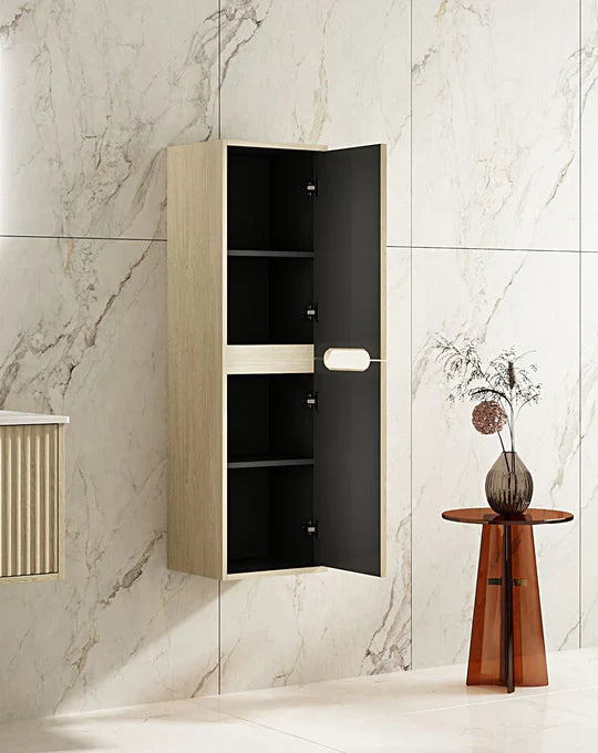 Fluted Rhea Tall Boy - Natural Oak - 400mm (L) x 222mm (W) x 500mm (H) / Natural Oak Tall Boy