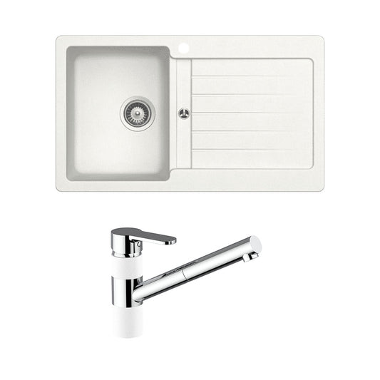 Schock Typos Single Bowl with Drainer & 400710A Pull Out Kitchen Mixer Alpina