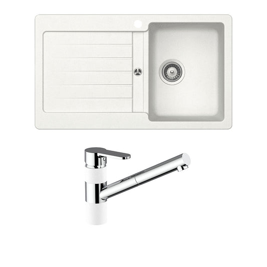 Schock Typos Single Bowl with Drainer & 400710A Pull Out Kitchen Mixer Alpina