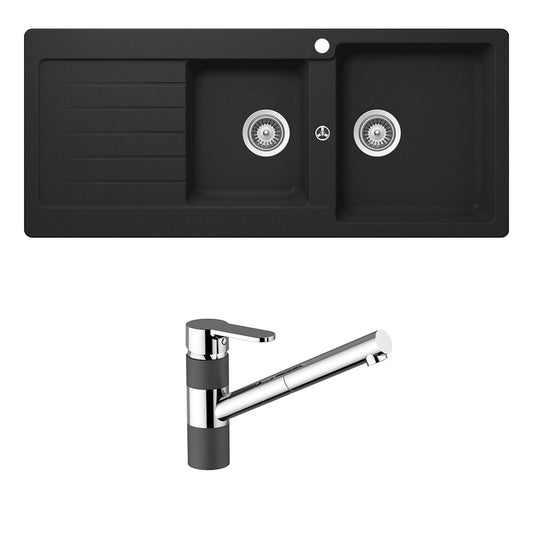Schock Typos 1 & 3/4 Bowl with Right Hand Drainer 1TH & 400710B Kitchen Mixer Onyx
