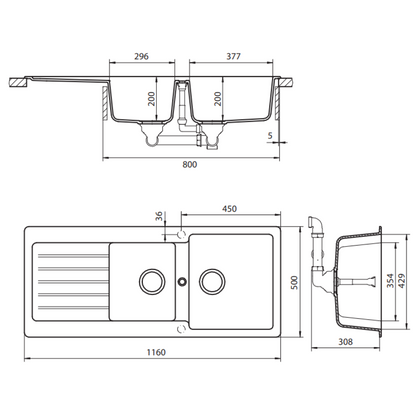 Abey SCHOCK Typos Topmount 1 & 3/4 Right Hand Bowl Sink & Drainer 1TH