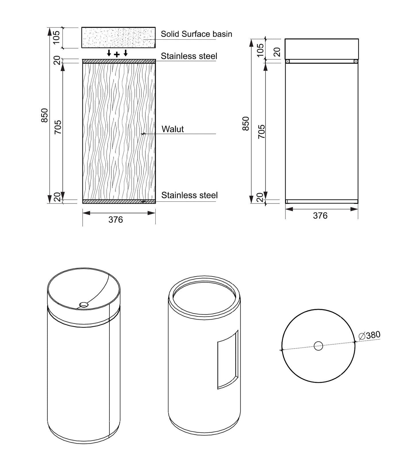 BELBAGNO TESORO FREESTANDING PEDESTAL BASIN  380MM X 850MM