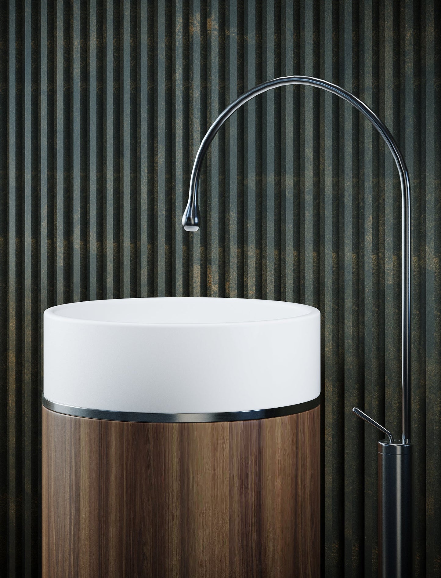 BELBAGNO TESORO FREESTANDING PEDESTAL BASIN BRUSHED GUN METAL 380MM X 850MM