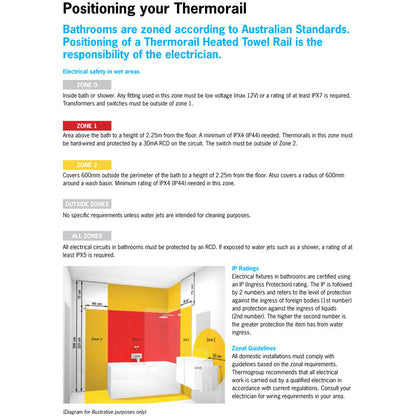 ThermoGroup 12V 900mm Square Vertical Single Bar Heated Towel Rail Variant Colour Available