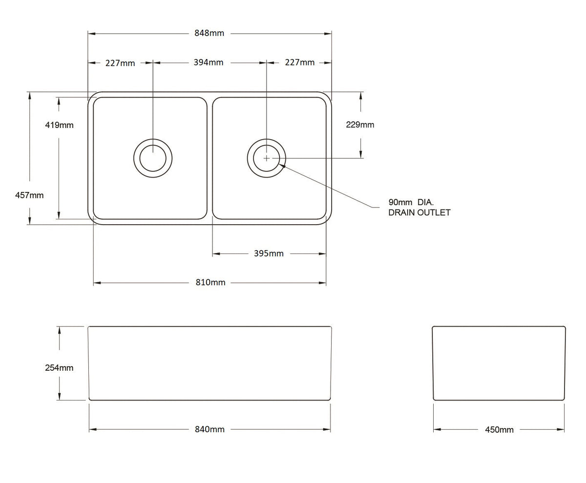 Turner Hastings Novi 85 x 46 Fireclay Double Butler Sink