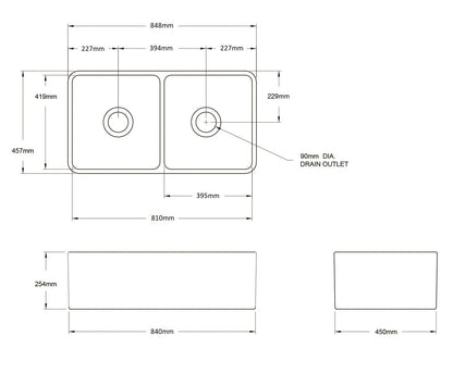 Turner Hastings Novi 85 x 46 Fireclay Double Butler Sink