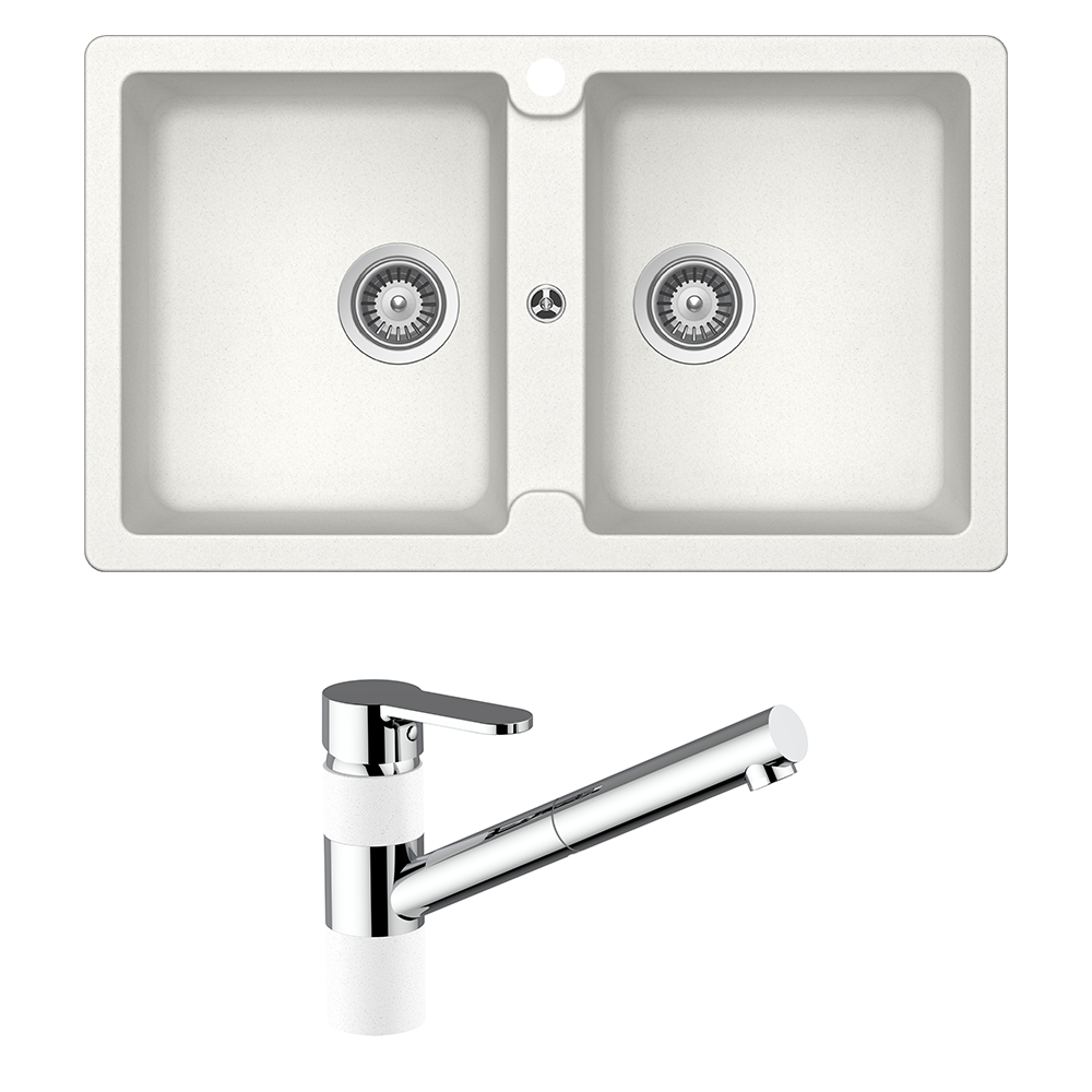 Schock Typos Double Bowl & 400710A Pull Out Kitchen Mixer Alpina