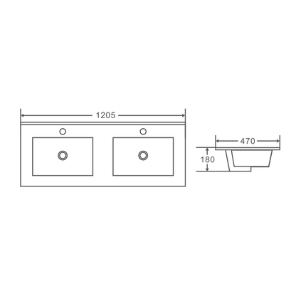 BIANCA 1200mm PVC Freestanding Vanity - 1200mm / Double Bowls Cabinet + Ceramic Top / KickBoard