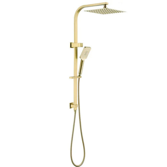 INSPIRE TARAN TWIN SHOWER ON RAIL WITH SINGLE HOSE TOP INLET 250MM BRUSHED