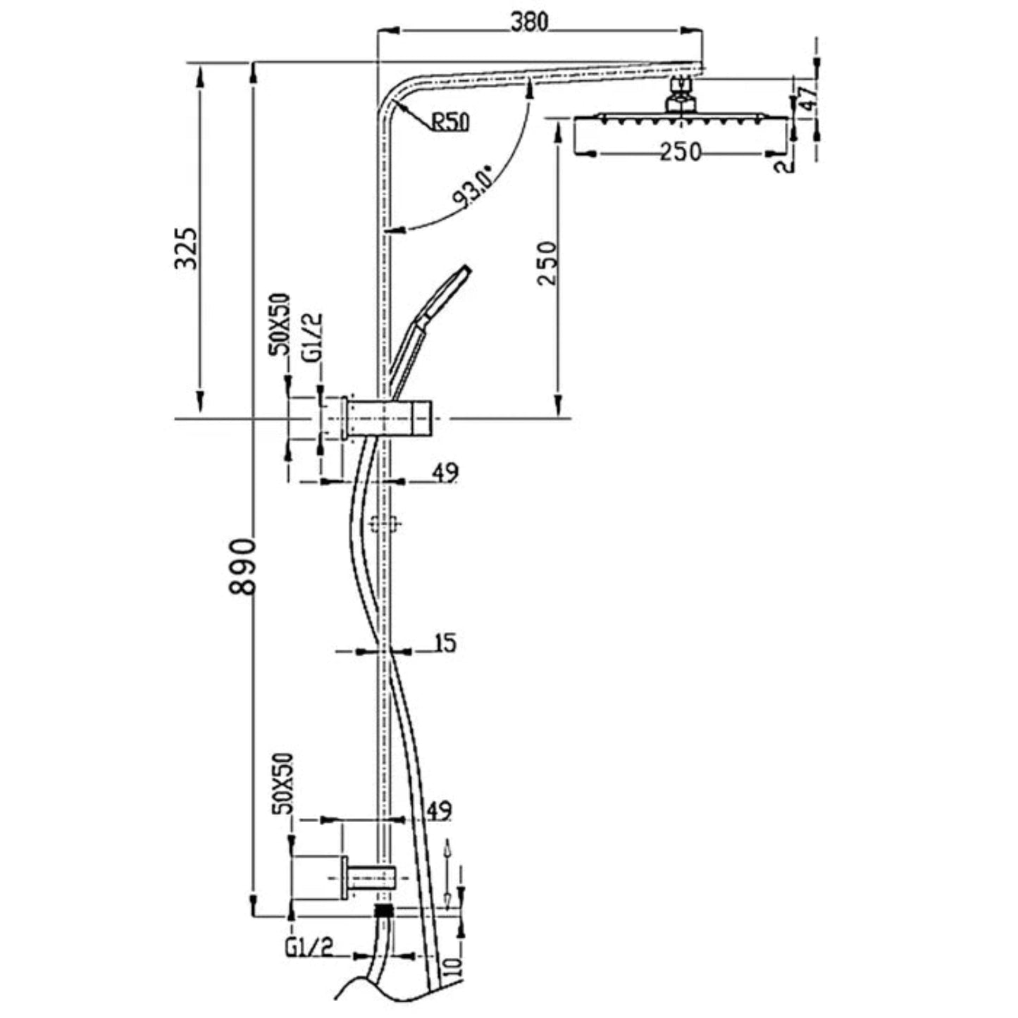 INSPIRE TARAN TWIN SHOWER ON RAIL WITH SINGLE HOSE TOP INLET 250MM BRUSHED