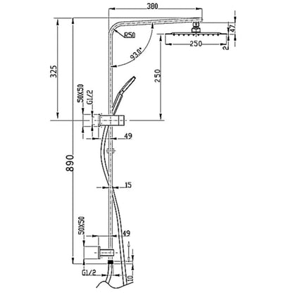 INSPIRE TARAN TWIN SHOWER ON RAIL WITH SINGLE HOSE TOP INLET 250MM BRUSHED