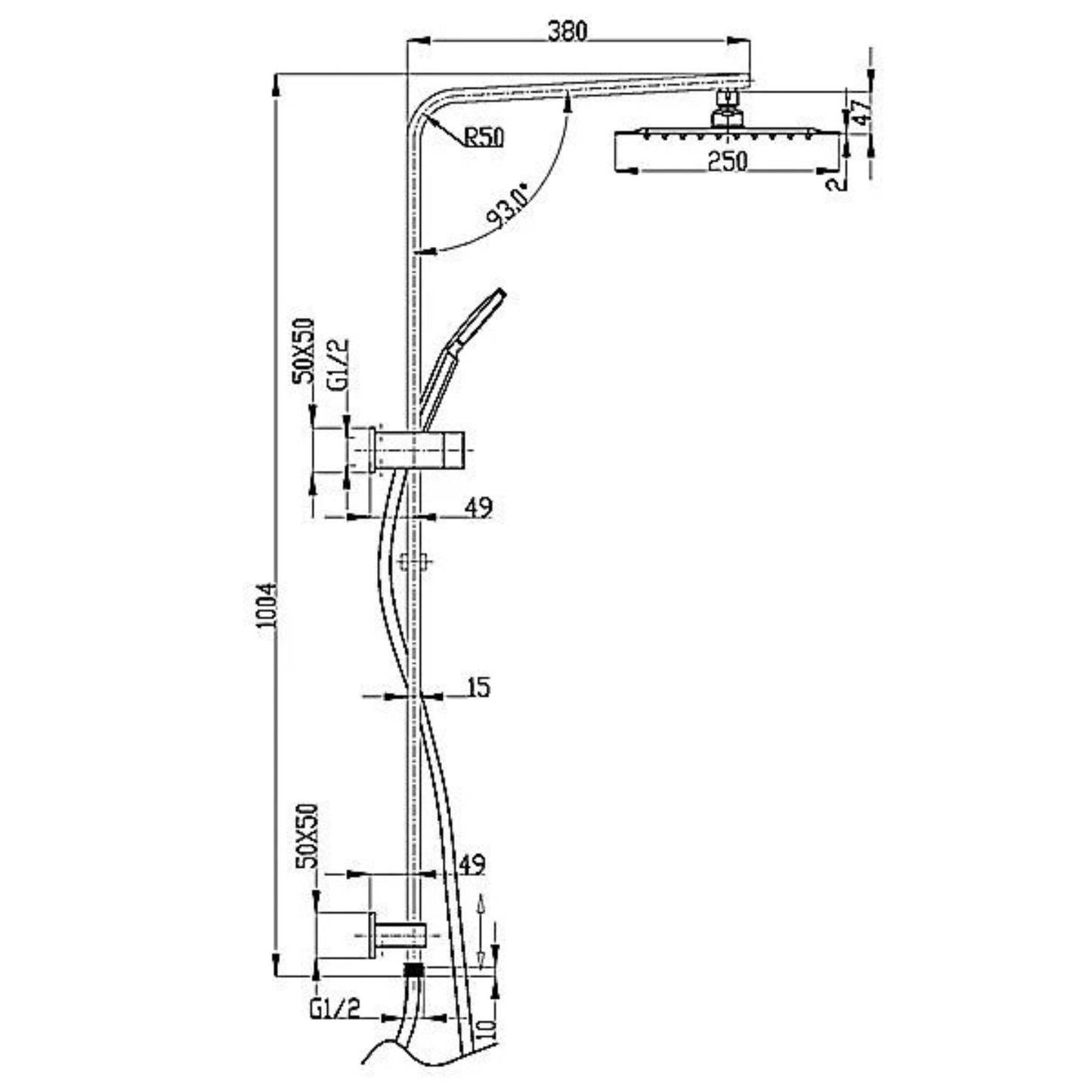 INSPIRE TARAN TWIN SHOWER ON RAIL WITH SINGLE HOSE TOP INLET 250MM