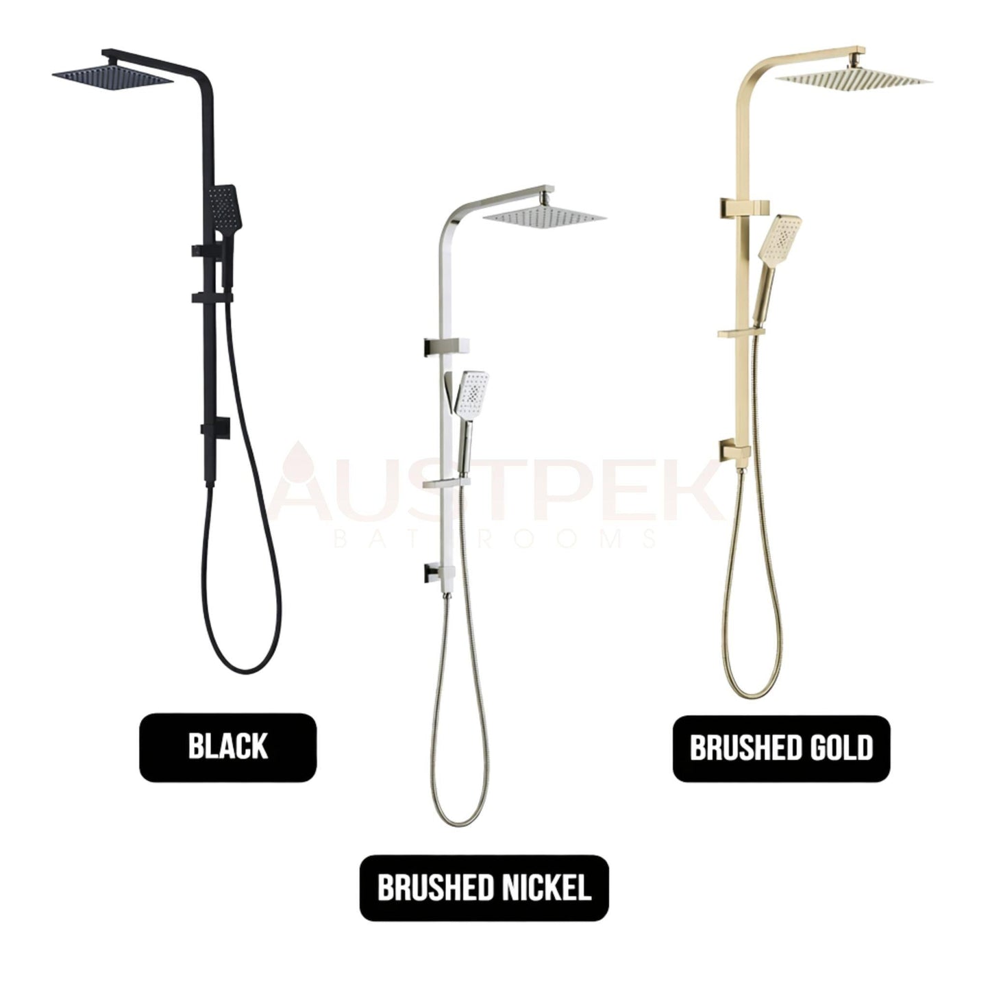 INSPIRE TARAN TWIN SHOWER ON RAIL WITH SINGLE HOSE TOP INLET 250MM BRUSHED