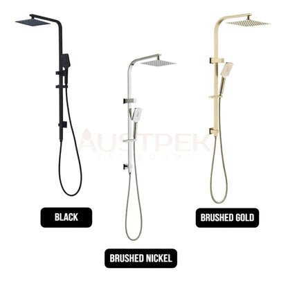 INSPIRE TARAN TWIN SHOWER ON RAIL WITH SINGLE HOSE TOP INLET 250MM BRUSHED