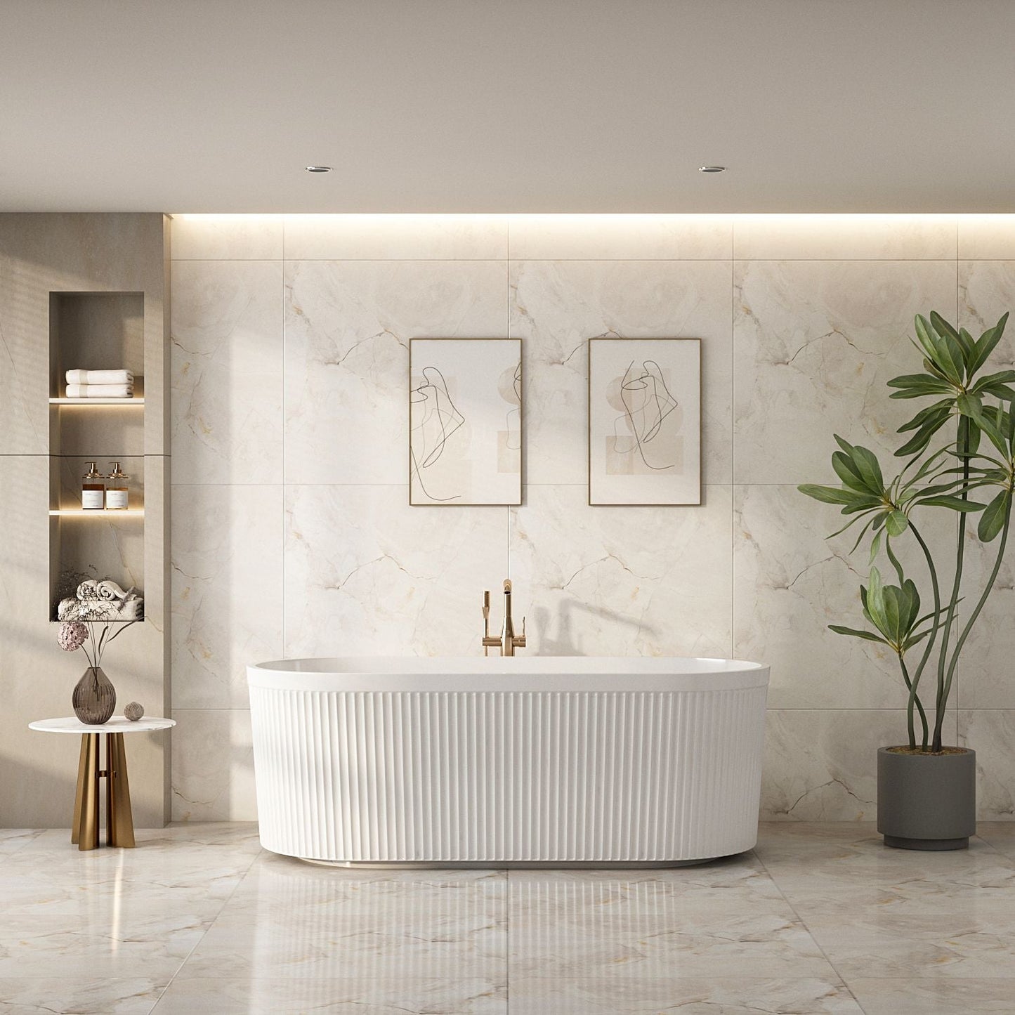 Tyler Freestanding Fluted Bathtub - 1700mm / Gloss White