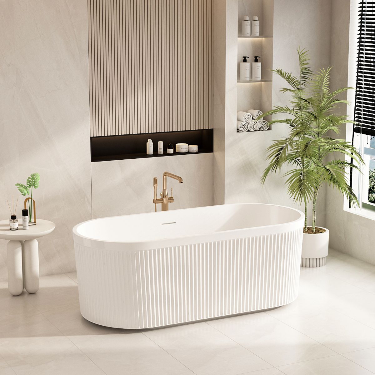Tyler Freestanding Fluted Bathtub - 1500mm / Gloss White