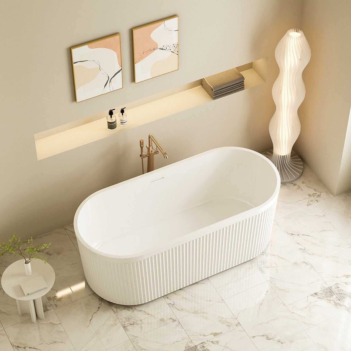 Tyler Freestanding Fluted Bathtub - 1700mm / Gloss White