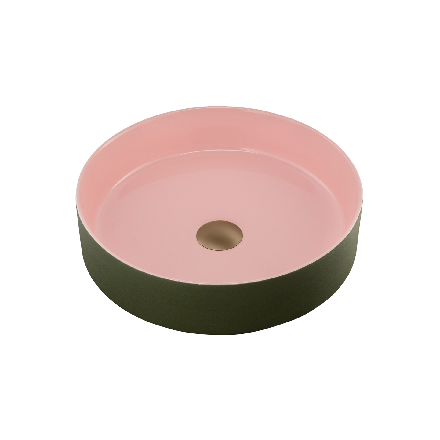 Oliveri Terzofoco Short Circular Counter Top Basin Olive and Salmon