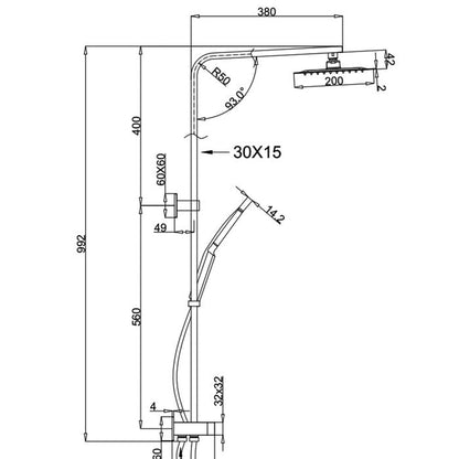 Inspire Taren Square Twin Shower Dual Hose Bottom Inlet