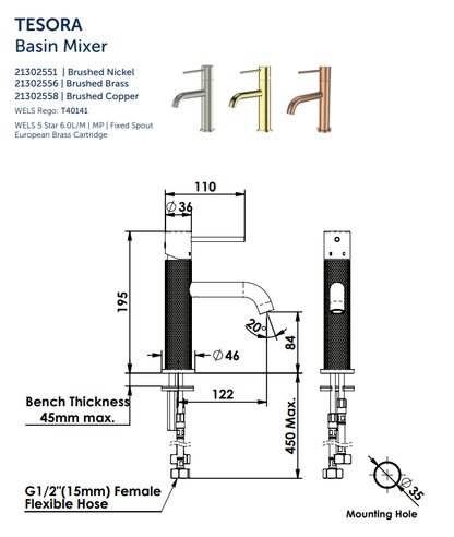 Tesora Basin Mixer (Multiple Finish Options)