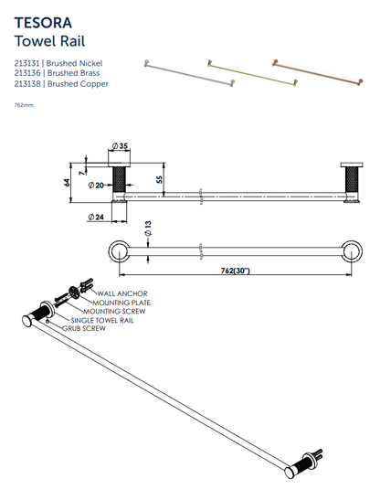 Reflect Single Towel Rail (Multiple Colour Options)