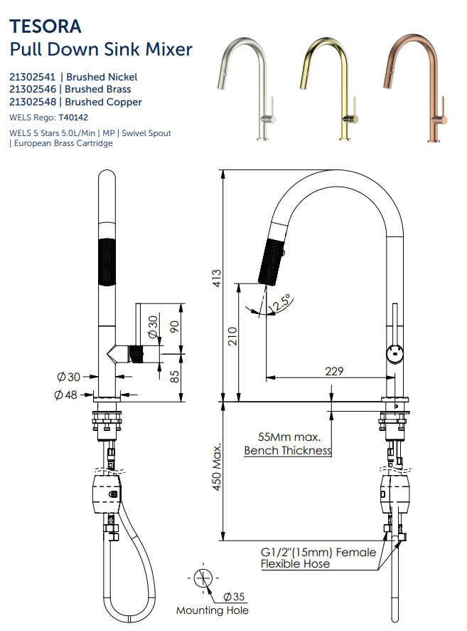 Tesora Pull-out Sink Mixer (Multiple Finish Options)