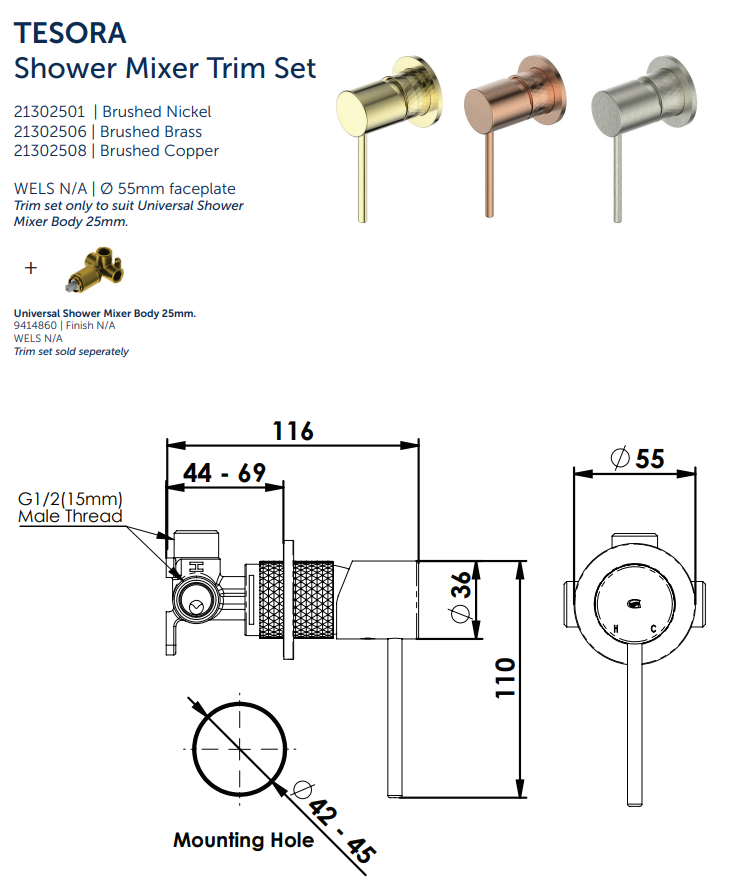 Tesora Wall Mixer (Multiple Finish Options)