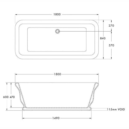 Turner Hastings Kirkham 180 TitanCast Bath with Overflow