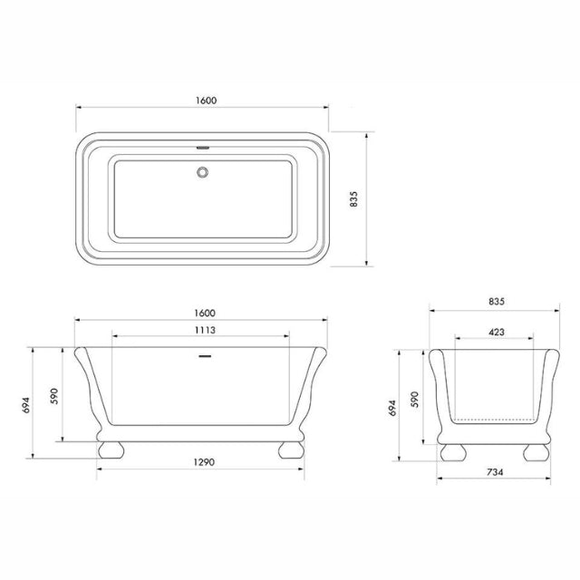 Turner Hastings Kirkham Ball 160 TitanCast Bath with Overflow