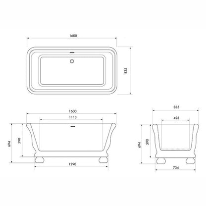 Turner Hastings Kirkham Ball 160 TitanCast Bath with Overflow