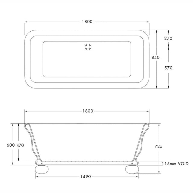 Turner Hastings Kirkham Ball 180 TitanCast Bath with Overflow