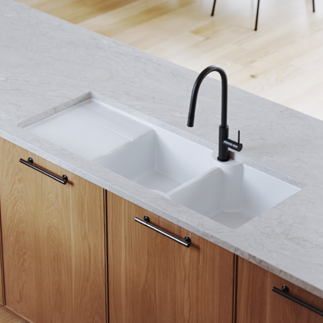 Turner Hastings 1160 Double Bowl Inset Fireclay Sink w/Right Hand Drainer