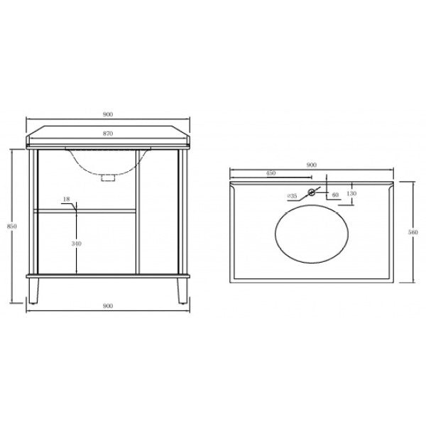 Turner Hastings Coventry 900mm Satin  Vanity, Marble Top