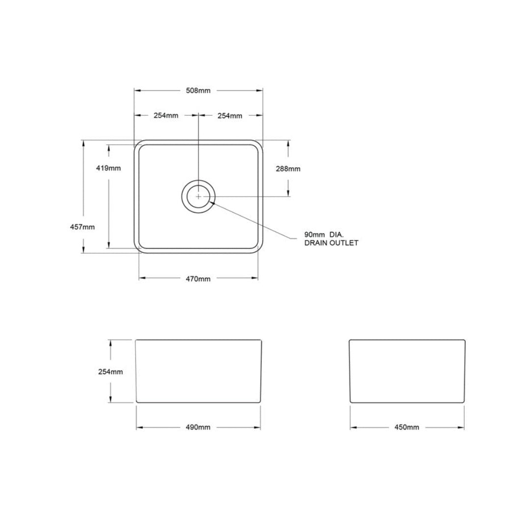 Turner Hastings Novi 50 x 46 Fine Fireclay Butler Sink Matte Black