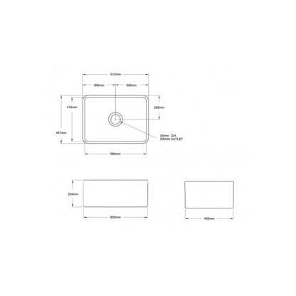 Turner Hastings Novi 60 x 46 Fine Fireclay Butler Sink Matte Black