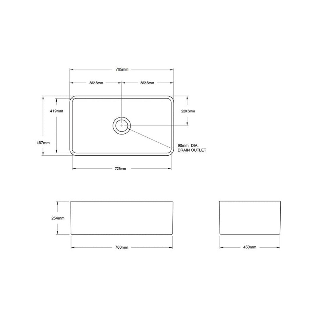 Turner Hastings Novi 75 x 46 Fine Fireclay Butler Sink