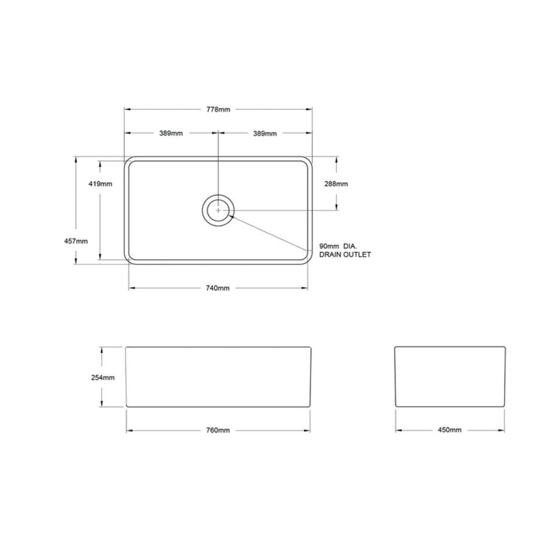 Turner Hastings Novi 75 x 46 Fine Fireclay Butler Sink Matte Black