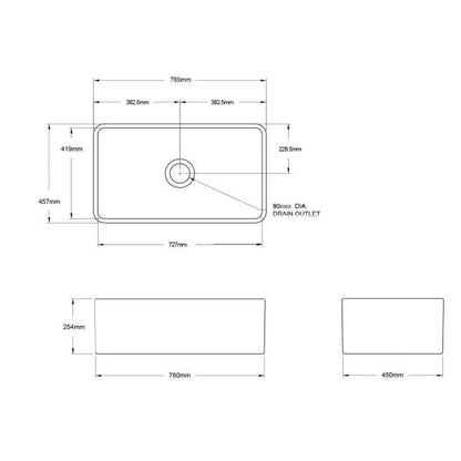 Turner Hastings Novi 76 x 46 Fireclay Single Butler Sink