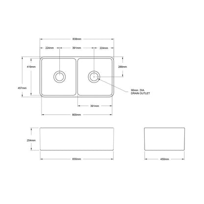 Turner Hastings Novi 85 x 46 Fine Fireclay Butler Sink Matte Black