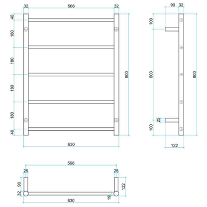 Thermogroup USR54 Straight Round Non-Heated Ladder Towel Rail 630 x 800mm