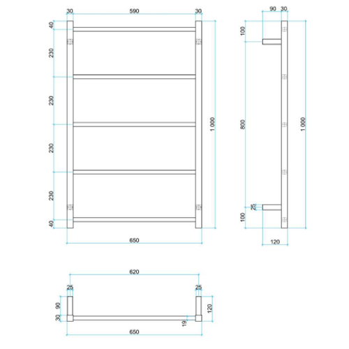 Thremorail USS56 Straight Square Non-Heated Ladder Towel Rail