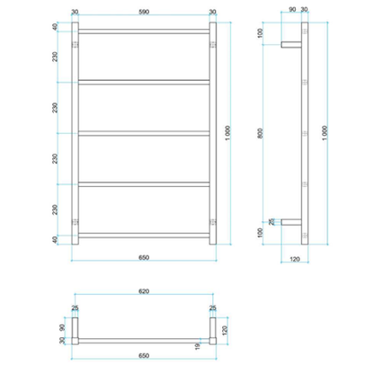 Thremorail USS56 Straight Square Non-Heated Ladder Towel Rail